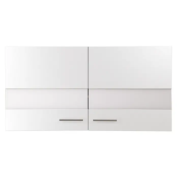 Respekta Merle Hängeschrank - B x T x H: 110 x 34,6 x 56,1 cm, Weiß - Das Bild zeigt einen modernen weißen Hängeschrank mit vier Türen und silbernen Griffen, ideal für Küche oder Bad.