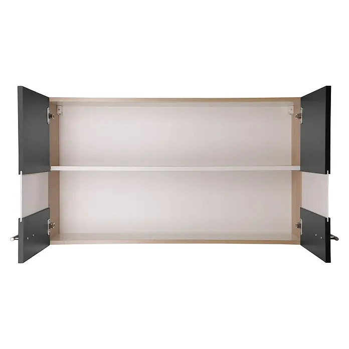 Respekta Merle Hängeschrank - B x T x H: 100 x 34,6 x 56,1 cm, Schwarz - Offener Badezimmerschrank in Anthrazit mit hellen Holzelementen und einem weißen Einlegeboden für mehr Stauraum.