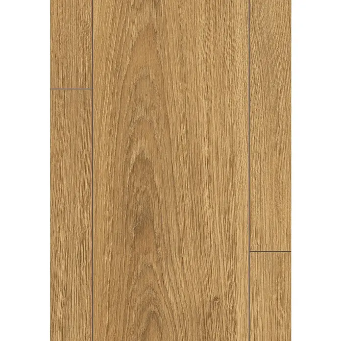 Egger Laminatmuster NatureSense - 297 x 193 x 8 mm, Landhausdiele, Nord Eiche natur - Nahaufnahme eines Laminatbodens mit Holzmaserung in warmen Farbtönen, ideal für die Visualisierung von Innendesignprojekten.