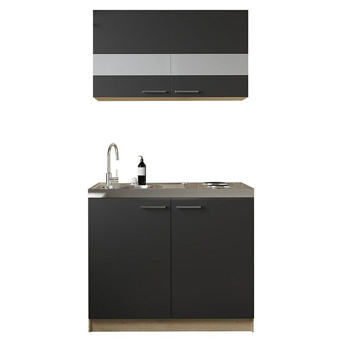 Respekta Merle Miniküche Typ 5 (Breite: 100 cm, Schwarz, Duo-Kochmulde) | BAUHAUS