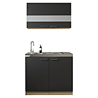 Respekta Merle Miniküche Typ 5 (Breite: 100 cm, Schwarz, Duo-Kochmulde)