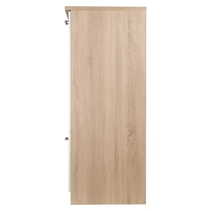 Respekta Merle Geräteumbauschrank - B x T x H: 60 x 60 x 144,8 cm, Weiß, Für Kühlschrank - Nahaufnahme eines Holzschrankes mit hellem Holzfurnier und silbernen Griffen. Ein elegantes Möbelstück für Ihr Zuhause.