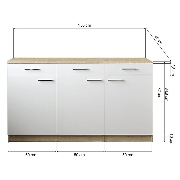 Respekta Merle Unterschrank (B x T x H: 150 x 60 x 85 cm, Grau) | BAUHAUS