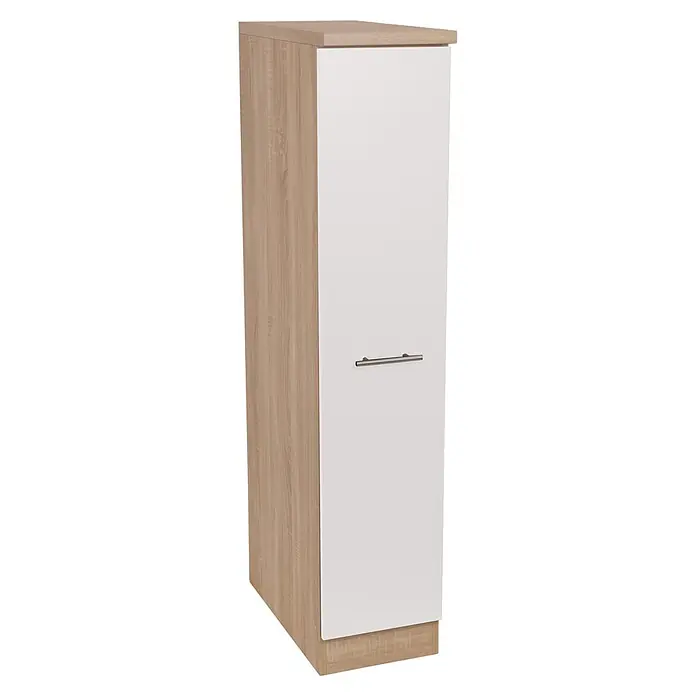 Respekta Merle Apotheker-Hochschrank - B x T x H: 30 x 60 x 144,8 cm, Weiß, mit Arbeitsplattenabdeckung - Schlanker Hochschrank in Holzoptik mit weißer Tür und silberfarbenem Griff, ideal für moderne Badezimmer oder Wohnbereiche.
