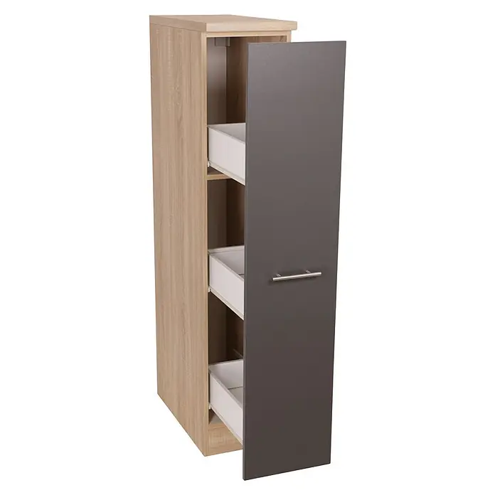Respekta Merle Apotheker-Hochschrank - B x T x H: 30 x 60 x 144,8 cm, Grau, mit Arbeitsplattenabdeckung - Moderner Küchenschrank mit Auszügen und einer grauen Tür. Bietet viel Stauraum und ein stilvolles Design für Ihre Küche.