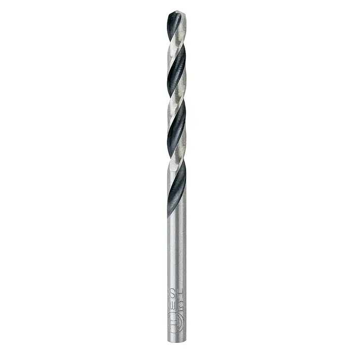 Bosch Metallbohrer - Durchmesser Bohrer: 5 mm, 10 Stk. - Nahaufnahme eines Spiralbohrers aus Metall, der für präzise Bohrarbeiten in verschiedenen Materialien verwendet wird.