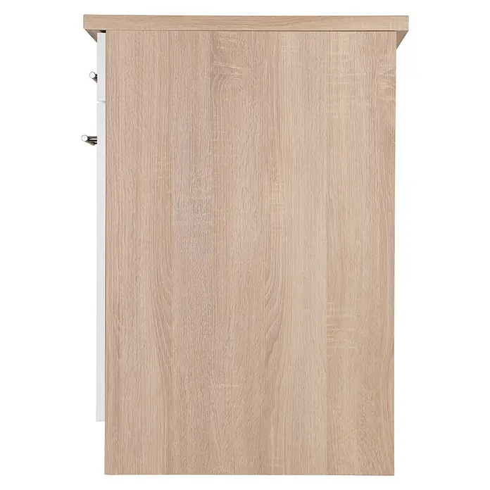 Respekta Merle Unterschrank - B x T x H: 50 x 60 x 84,8 cm, Weiß - Nahaufnahme eines Holzschrankes mit hellbrauner Holzmaserung und weißem Rahmen.