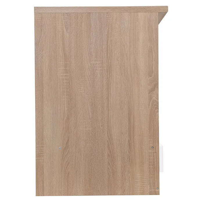 Respekta Merle Herdumbauschrank - B x T x H: 60 x 60 x 84,8 cm, Weiß - Detailaufnahme einer Holzschrankseite in hellem Eichendekor mit sichtbaren Schrauben. Ideal für Möbelprojekte und Innenausstattung.