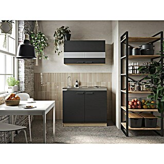Respekta Merle Miniküche Typ 5 (Breite: 100 cm, Schwarz, Duo-Kochmulde)