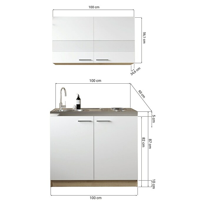 Respekta Merle Miniküche Typ 5 (Breite: 100 cm, Schwarz, Duo-Kochmulde) | BAUHAUS