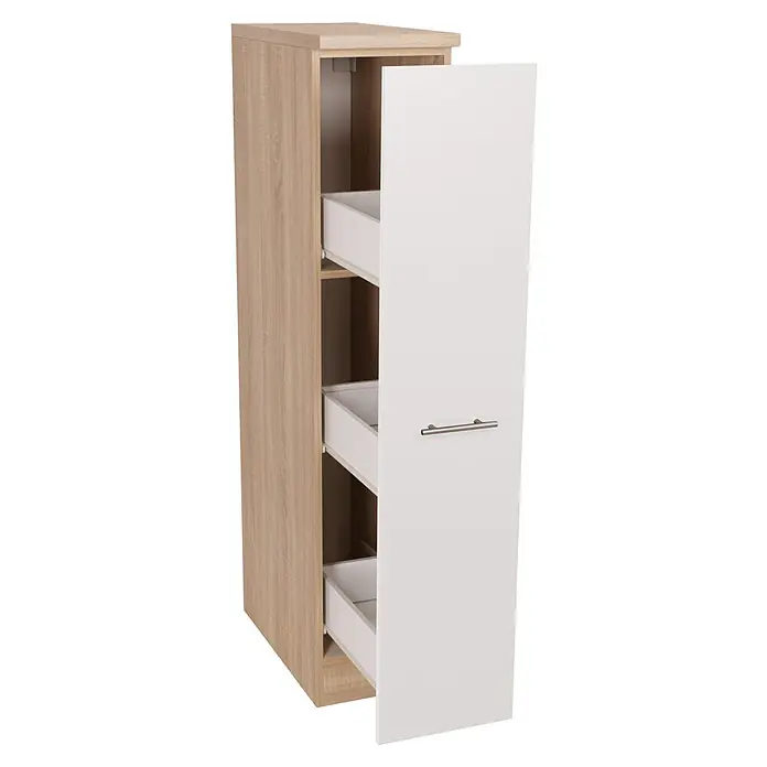 Respekta Merle Apotheker-Hochschrank - B x T x H: 30 x 60 x 144,8 cm, Weiß, mit Arbeitsplattenabdeckung - Ein offener, hölzerner Hochschrank mit weißen Schubladen und einer Tür mit silbernem Griff bietet viel Stauraum.