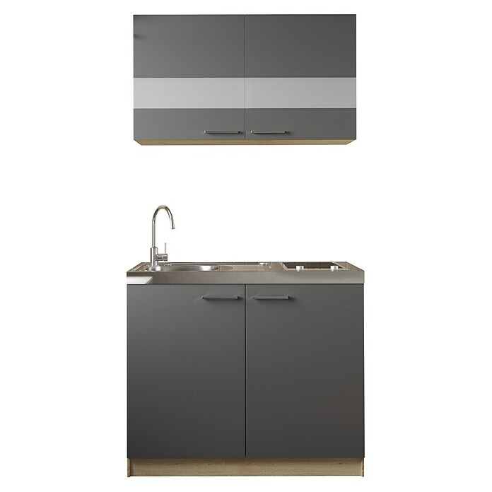 Respekta Merle Miniküche Set 3 (Breite: 100 cm, Grau, Glaskeramikkochfeld) | BAUHAUS