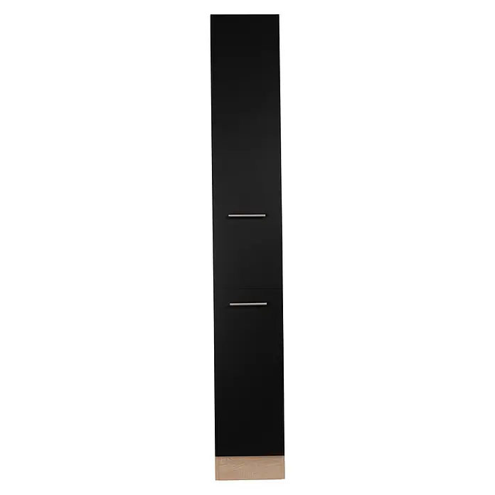 Respekta Merle Apotheker-Hochschrank - B x T x H: 30 x 60 x 200 cm, Schwarz - Elegantes, schlankes, schwarzes Sideboard mit zwei Schubladen und Griffen aus gebürstetem Stahl, mit Holzsockel für modernes Ambiente.