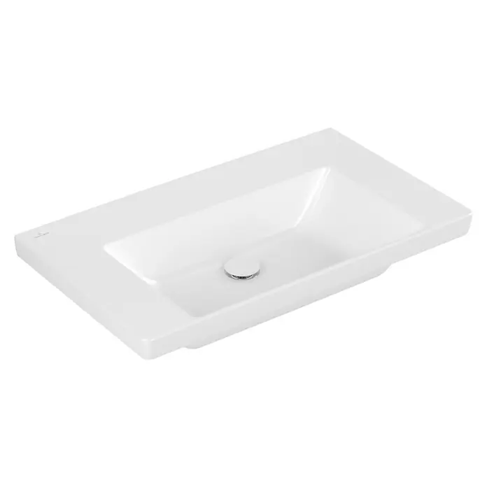 Villeroy & Boch Subway 3.0 Aufsatzwaschbecken - 80 x 47 cm, Mit schmutzabweisender Glasur, Hahnloch: Ohne, Ohne Überlauf, Stone White - Weißes, rechteckiges Keramikwaschbecken mit integriertem Abfluss.