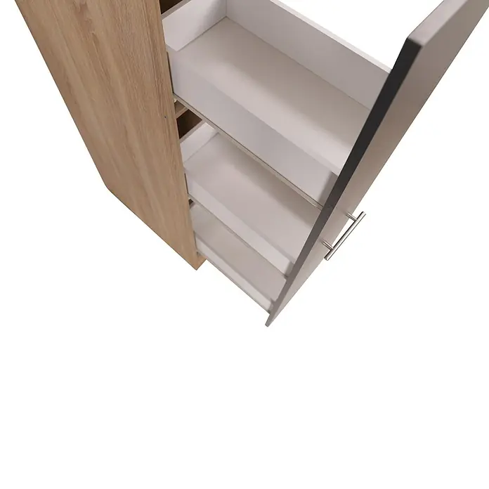 Respekta Merle Apotheker-Hochschrank - B x T x H: 30 x 60 x 144,8 cm, Grau, mit Arbeitsplattenabdeckung - Ein offener Holzschrank mit weißen Schubladen. Praktische Aufbewahrungslösung, die Stil und Funktionalität vereint.