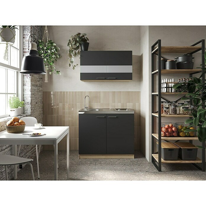 Respekta Merle Miniküche Set 3 (Breite: 100 cm, Schwarz, Glaskeramikkochfeld) | BAUHAUS
