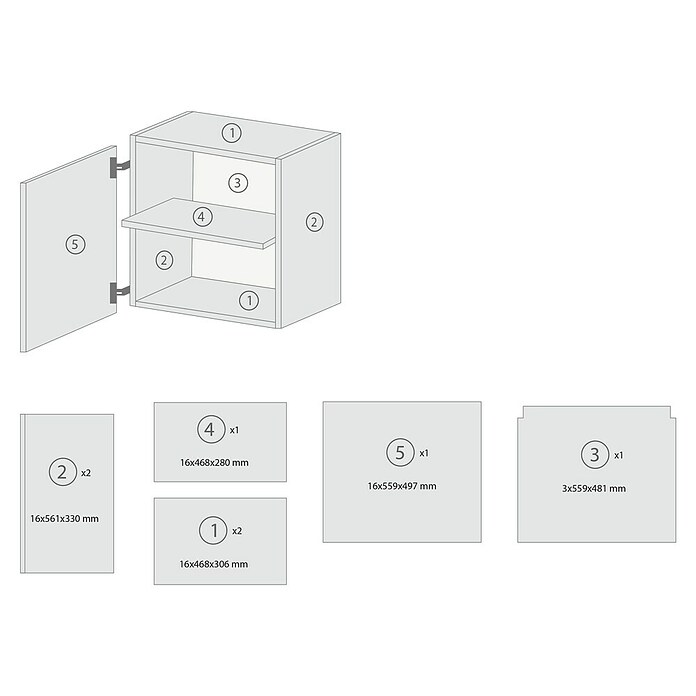 Respekta Merle Hängeschrank (B x T x H: 50 x 34,6 x 56,1 cm, Grau) | BAUHAUS