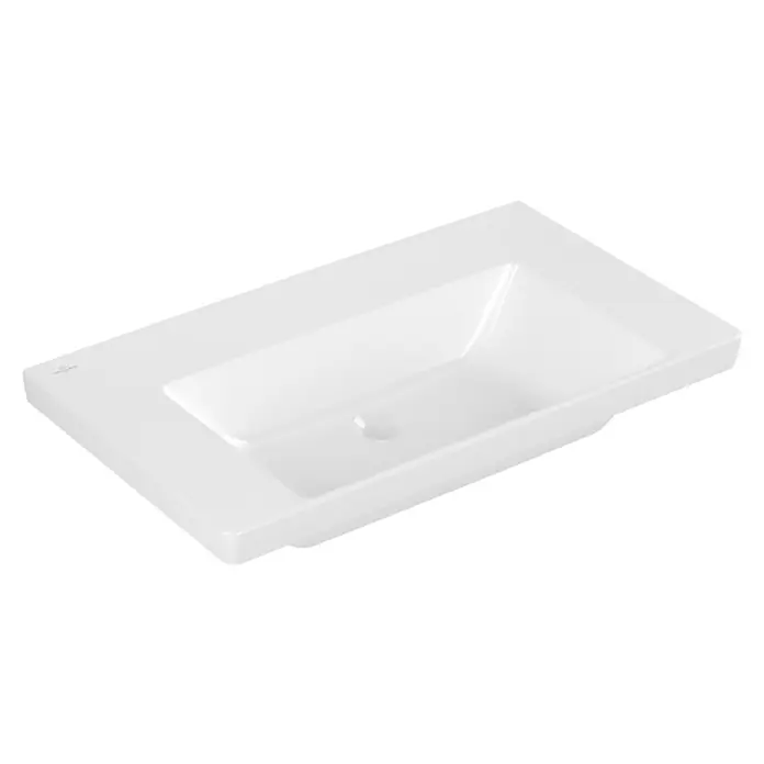 Villeroy & Boch Subway 3.0 Aufsatzwaschbecken - 80 x 47 cm, Mit schmutzabweisender Glasur, Hahnloch: Ohne, Ohne Überlauf, Stone White - Weißes, rechteckiges Keramik-Waschbecken mit integriertem Becken und Ablagefläche.