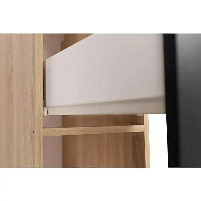 Respekta Merle Apotheker-Hochschrank - B x T x H: 30 x 60 x 144,8 cm, Schwarz, mit Arbeitsplattenabdeckung - Nahaufnahme eines offenen weißen Schubladenschranks aus hellem Holz, der Stauraum und Organisation bietet.