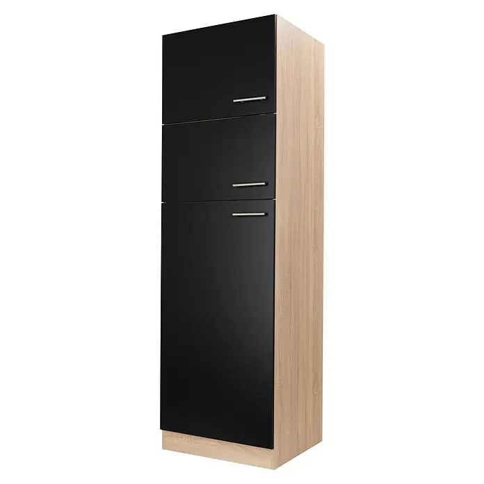 Respekta Merle Kühlumbauschrank - B x T x H: 60 x 60 x 200 cm, Schwarz - Elegantes Schuhschrank-Design mit schwarzen Fronten und hellen Holzseiten, perfekt für moderne Flure. Praktisch und stilvoll!