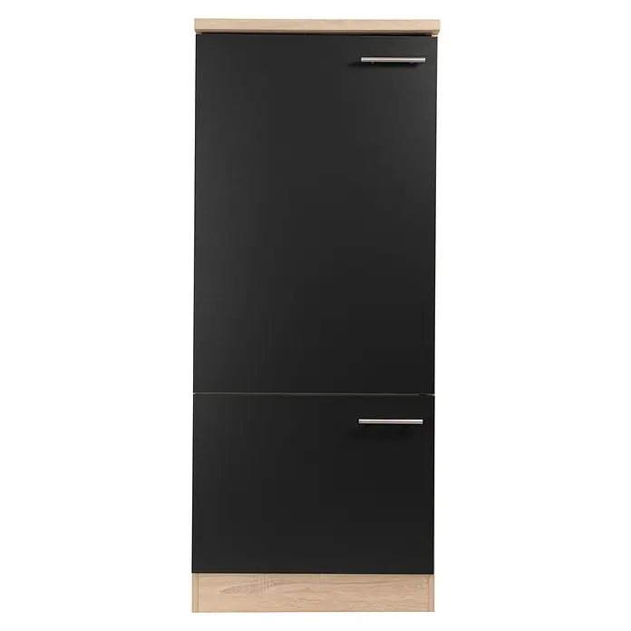 Respekta Merle Geräteumbauschrank - B x T x H: 60 x 60 x 144,8 cm, Schwarz, Für Kühlschrank - Elegantes Schuhschrank-Design in Schwarz und Holzoptik mit zwei Fächern und schlichten Griffen für einen modernen Look.