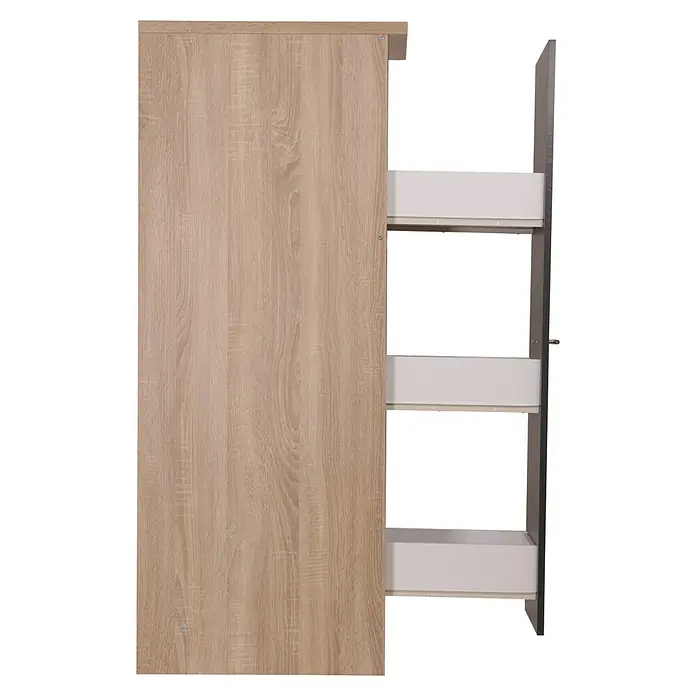 Respekta Merle Apotheker-Hochschrank - B x T x H: 30 x 60 x 144,8 cm, Grau, mit Arbeitsplattenabdeckung - Ein ausziehbares Küchenschrankelement mit hellem Holzdekor und mehreren weißen Auszügen für optimale Küchenorganisation.