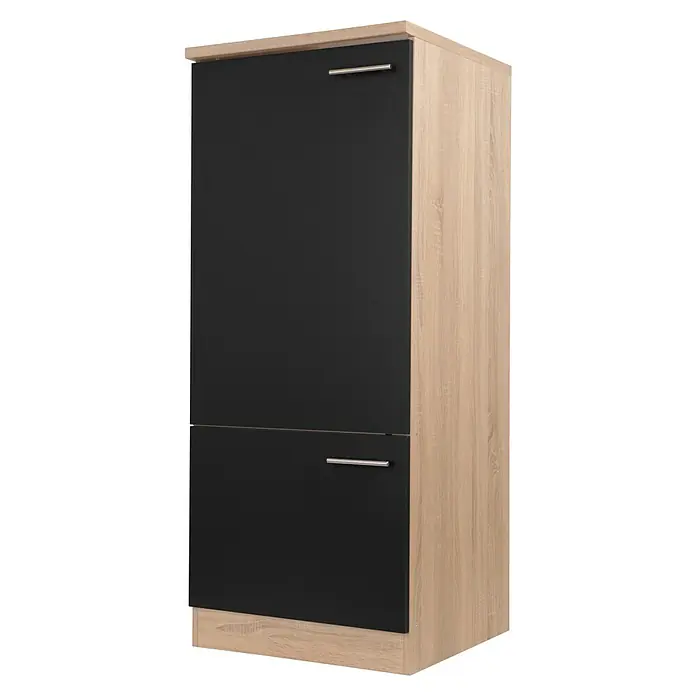 Respekta Merle Geräteumbauschrank - B x T x H: 60 x 60 x 144,8 cm, Schwarz, Für Kühlschrank - Elegantes Schuhschrank-Design. Moderner Schuhschrank in Schwarz und Holzoptik mit Griffen für stilvolle Aufbewahrungslösung.