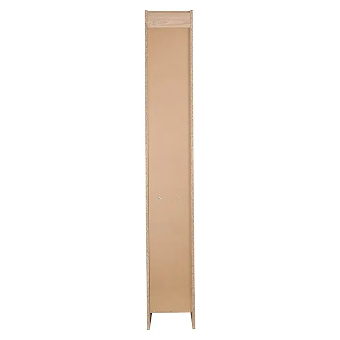 Respekta Merle Apotheker-Hochschrank - B x T x H: 30 x 60 x 200 cm, Weiß - Rückansicht eines Regals in Holzoptik, das schlicht und funktional designt ist. Die Oberfläche ist hell und die Konstruktion stabil.