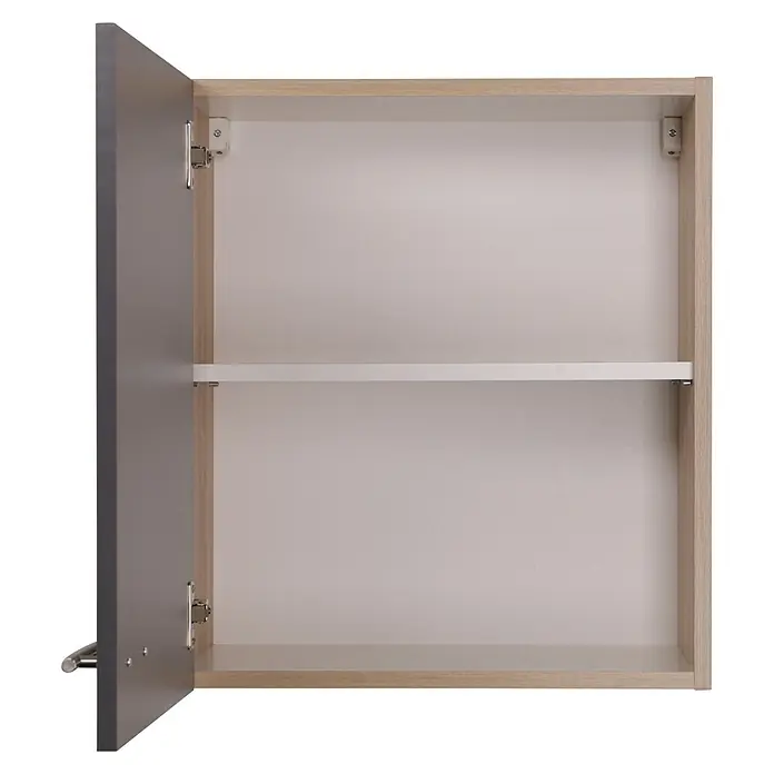 Respekta Merle Hängeschrank - B x T x H: 50 x 34,6 x 56,1 cm, Grau - Ein offener grauer Badschrank mit einer Ablage, ideal für die Aufbewahrung von Badutensilien und zur Organisation des Badezimmers.