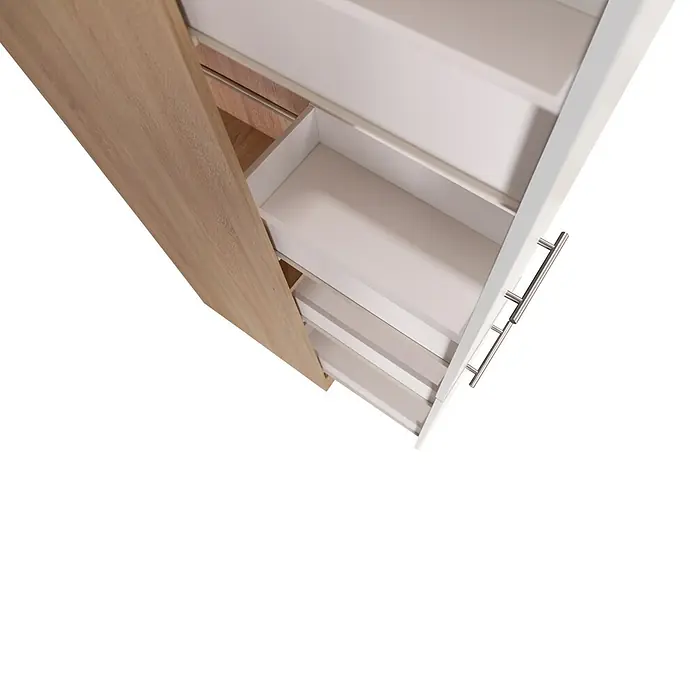 Respekta Merle Apotheker-Hochschrank - B x T x H: 30 x 60 x 200 cm, Weiß - Offener Kleiderschrank mit weißen Schubladen und hellem Holzrahmen, der Stauraum und modernes Design vereint.