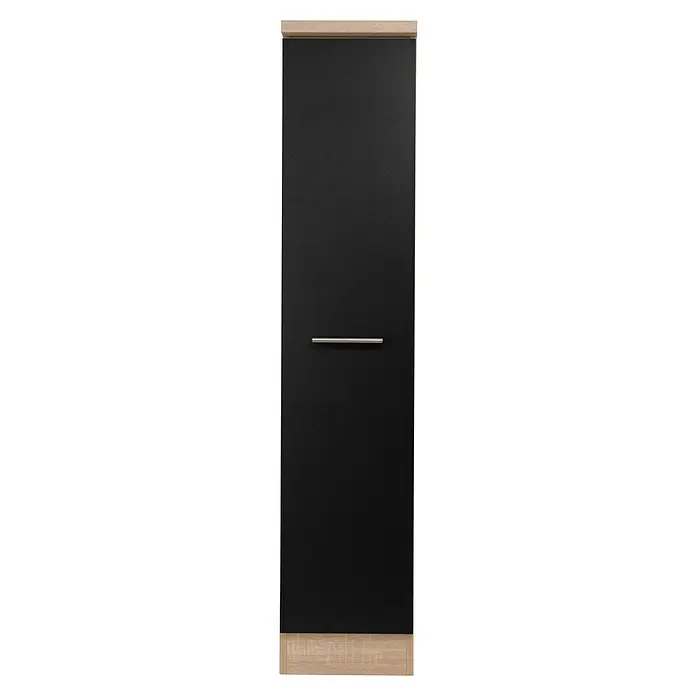 Respekta Merle Apotheker-Hochschrank - B x T x H: 30 x 60 x 144,8 cm, Schwarz, mit Arbeitsplattenabdeckung - Schwarzer eintüriger moderner Schrank mit silbernem Griff und hellem Holzrahmen für ein elegantes und minimalistisches Design.