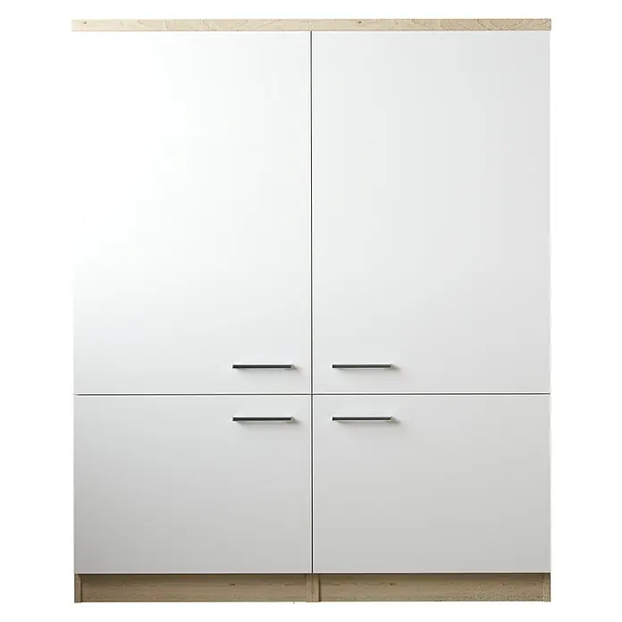 Respekta Merle Hochschrank - B x T x H: 120 x 60 x 144,9 cm, Weiß - Das Bild zeigt einen modernen weißen Schrank mit vier Türen und schlichten, horizontalen Griffen. Ideal für eine stilvolle Aufbewahrung.