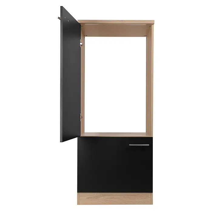 Respekta Merle Geräteumbauschrank - B x T x H: 60 x 60 x 144,8 cm, Schwarz, Für Kühlschrank - Dieser Schrank in Schwarz und Holzoptik bietet Stauraum mit Tür oben und Schublade unten. Praktisch und modern.