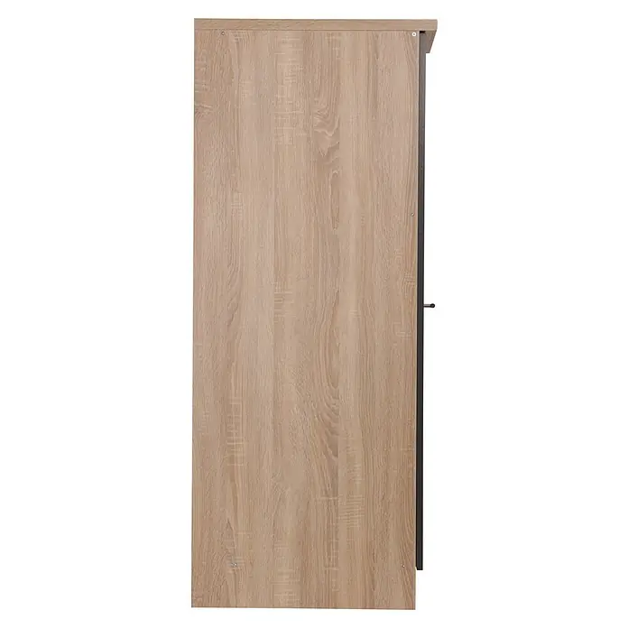 Respekta Merle Apotheker-Hochschrank - B x T x H: 30 x 60 x 144,8 cm, Grau, mit Arbeitsplattenabdeckung - Nahaufnahme der Textur einer hellbraunen Holzschranktür mit feiner Maserung. Das Möbelstück ist schlicht und modern gestaltet.