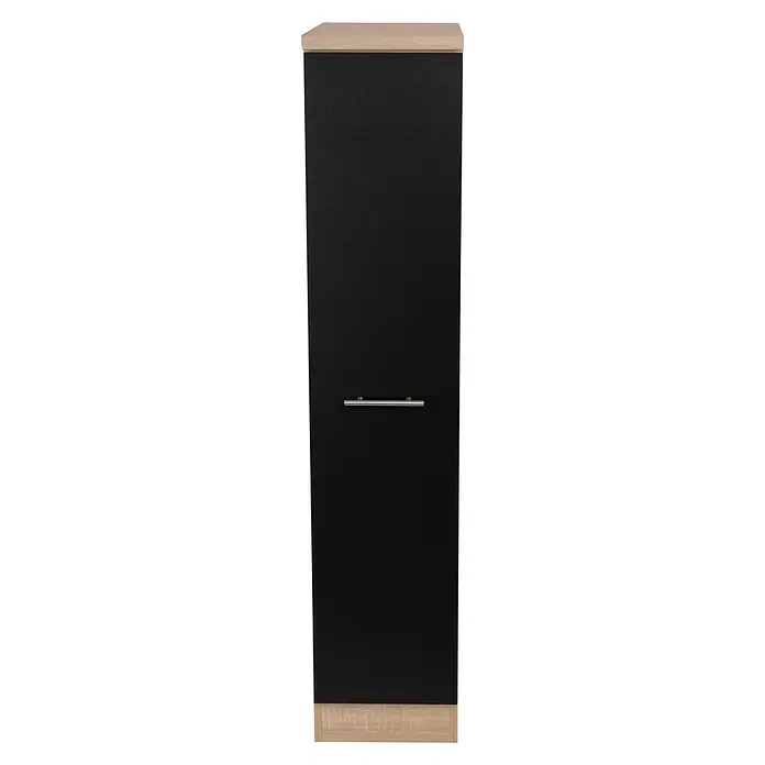 Respekta Merle Apotheker-Hochschrank - B x T x H: 30 x 60 x 144,8 cm, Schwarz, mit Arbeitsplattenabdeckung - Schwarzer Schrank mit hellem Holzrahmen und silbernem Griff. Das moderne Möbelstück ist ideal für stilvolle Stauraumlösungen.