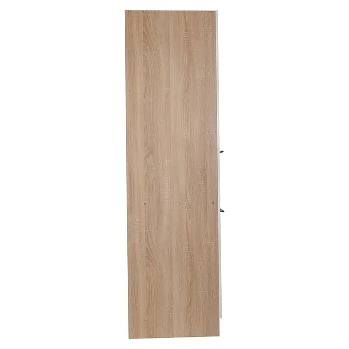 Respekta Merle Apotheker-Hochschrank - B x T x H: 30 x 60 x 200 cm, Weiß - Eine helle, holzfarbene Tür mit feiner Maserung und dezenten Metallbeschlägen, ideal für moderne Innenräume.