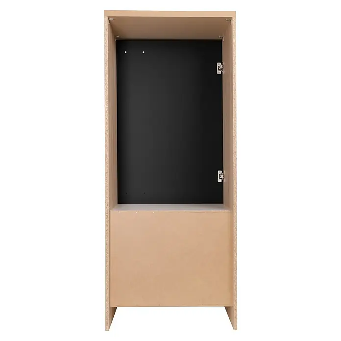 Respekta Merle Geräteumbauschrank - B x T x H: 60 x 60 x 144,8 cm, Schwarz, Für Kühlschrank - Innenansicht eines Möbelschranks mit schwarzer Rückwand und hellem Holzrahmen, der Stauraum und Funktionalität bietet.