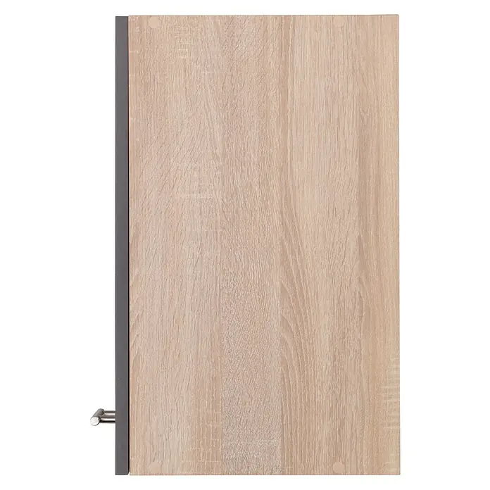 Respekta Merle Hängeschrank - B x T x H: 50 x 34,6 x 56,1 cm, Grau - Nahaufnahme eines hellen Holzschubladenelements mit grauen Metallbeschlägen, das modernes Design und Funktionalität vereint.