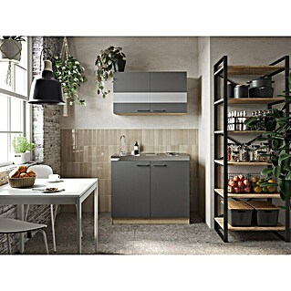 Respekta Merle Miniküche Typ 5 (Breite: 100 cm, Grau, Duo-Kochmulde)