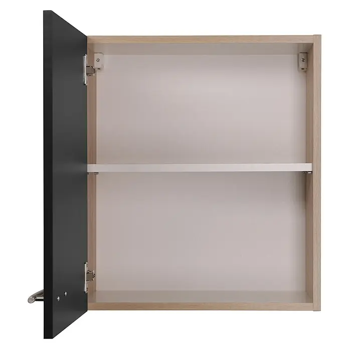 Respekta Merle Hängeschrank - B x T x H: 50 x 34,6 x 56,1 cm, Schwarz - Offener Badezimmerschrank mit einem schwarzen Rahmen und einem weißen Regalboden, ideal für Badutensilien und Dekoration.