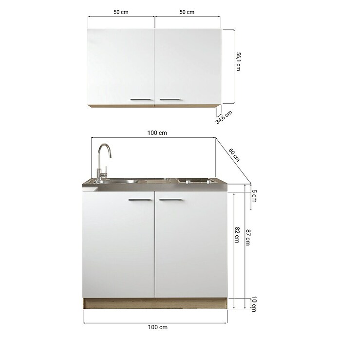 Respekta Merle Miniküche Set 4 (Breite: 100 cm, Grau, Glaskeramikkochfeld) | BAUHAUS