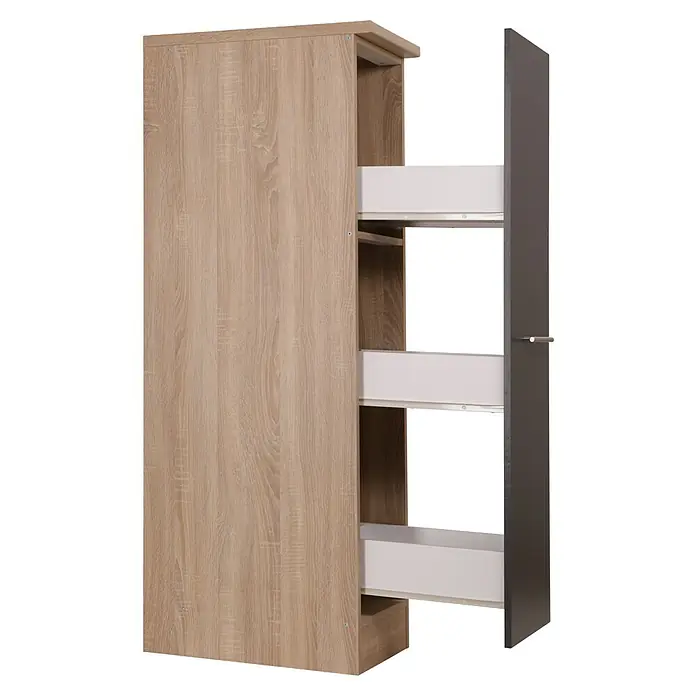 Respekta Merle Apotheker-Hochschrank - B x T x H: 30 x 60 x 144,8 cm, Grau, mit Arbeitsplattenabdeckung - Dieses Bild zeigt einen Apothekerschrank mit mehreren Schubladen, ideal für die Aufbewahrung in Küche oder Bad. Holzoptik für modernes Design.