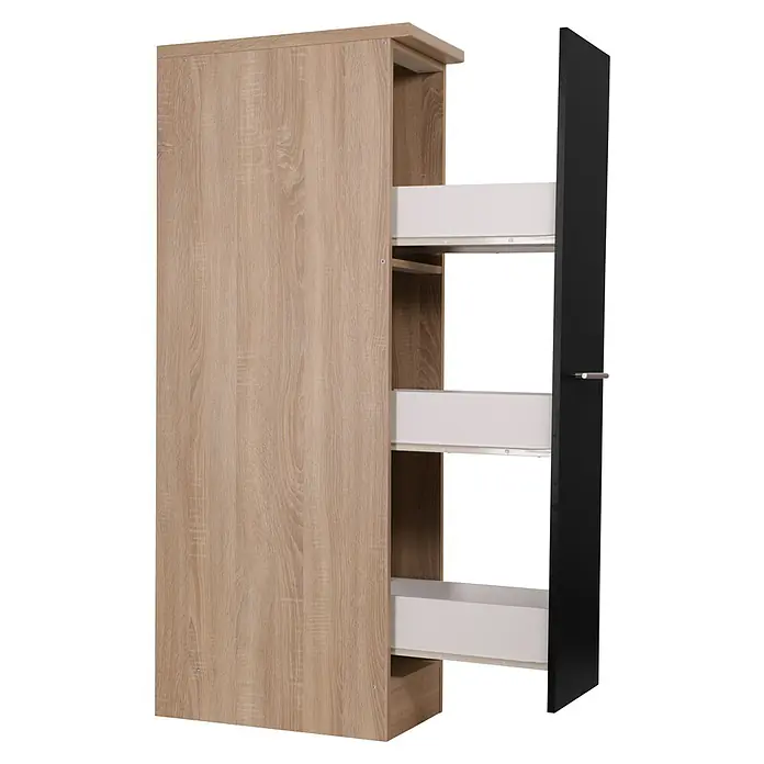 Respekta Merle Apotheker-Hochschrank - B x T x H: 30 x 60 x 144,8 cm, Schwarz, mit Arbeitsplattenabdeckung - Ein geräumiger Holzschrank mit mehreren Schubladen, ideal für die Aufbewahrung verschiedener Gegenstände im Haushalt.