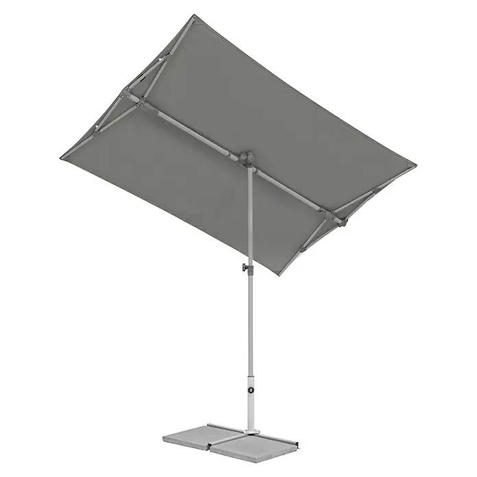 Suncomfort Balkonschirm Flex Roof - Steingrau, 195 x 140 cm, Aluminium - Grauer, rechteckiger Sonnenschirm mit stabilem Metallgestell und solidem Sockel für den Einsatz im Garten oder auf der Terrasse.