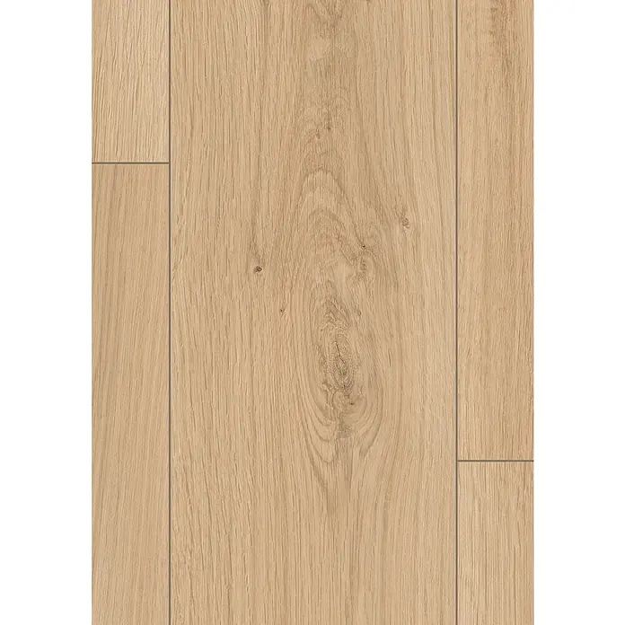 Egger Laminatmuster NatureSense Aqua - 297 x 193 x 10 mm, Landhausdiele, Pinot Eiche sand - Nahaufnahme von hellem Laminatboden mit Holzmaserung und Verbindungsstellen für ein realistisches Aussehen.