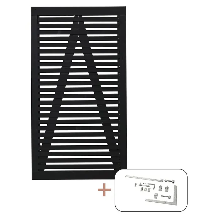 Plus Zauntor Tokyo inkl. Beschläge - 100 x 180 cm, Schwarz (RAL 9005), Holz - Schwarzes Gartentür-Set mit Holzzaunfüllung und zugehörigem Befestigungsmaterial für eine einfache Montage.
