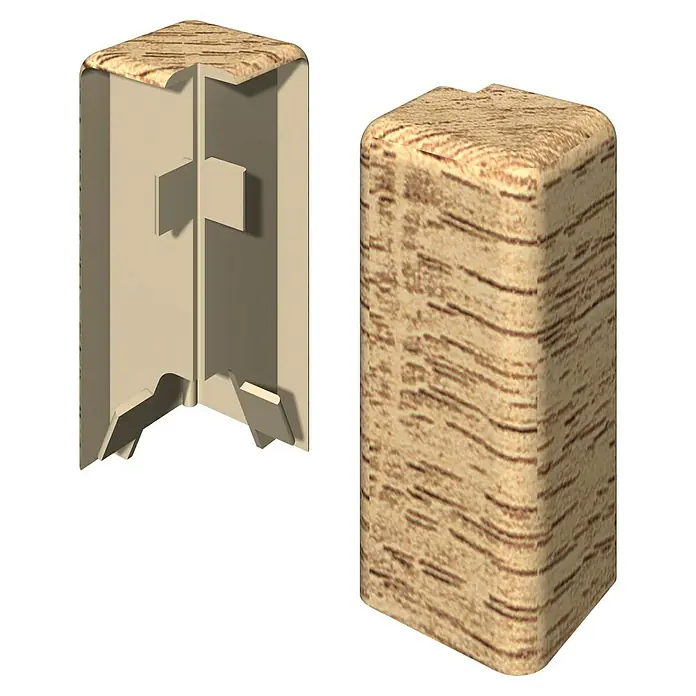 Egger Außenecke Cubical - Eiche natur, 2 Stk., Passend für: Egger Cubical Sockelleisten 14 x 58 mm - Beiges Eckprofil in Holzoptik mit innenliegenden Clips, geeignet für den Eckabschluss.