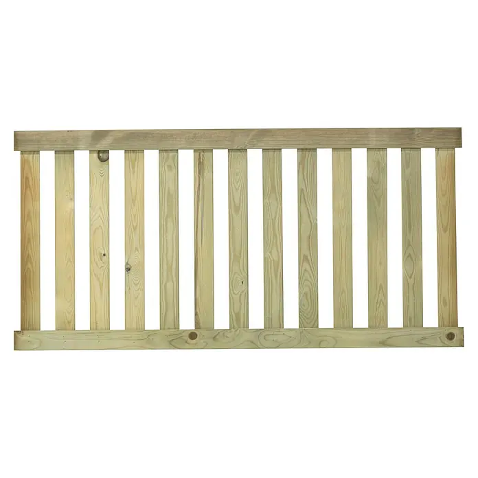 Plus Sichtschutzelement Ligno - 150 x 73 cm, Natur - Nahaufnahme eines hölzernen Zaunpaneels mit vertikalen Lamellen und horizontalen Stützen, ideal für Garten- oder Terrassengestaltungen.