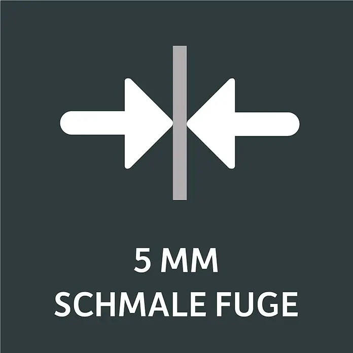 WPC-Terrassendiele Artwood - 300 x 12 x 2,8 cm, Grau - Symbol für eine schmale Fuge von 5 mm, dargestellt durch zwei Pfeile, die auf einen schmalen grauen Streifen zeigen.