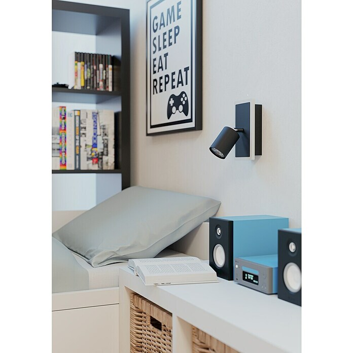 Eglo Foco de pared LED Rimbocchi 1 (7 W, L x An x Al: 18 x 10 x 14 cm, Negro, Blanco cálido) | BAUHAUS